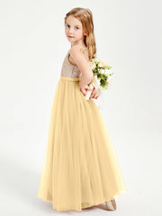 Abito Damigella Junior Lungo Top Con Paillettes Gonna In Tulle Oro