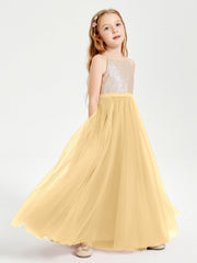 Abito Damigella Junior Lungo Top Con Paillettes Gonna In Tulle Oro