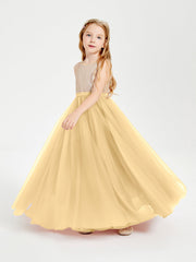 Abito Damigella Junior Lungo Top Con Paillettes Gonna In Tulle Oro