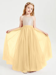 Abito Damigella Junior Lungo Top Con Paillettes Gonna In Tulle Oro