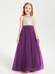 Abito Damigella Junior Lungo Top Con Paillettes Gonna In Tulle Viola
