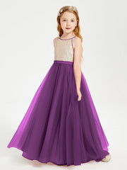 Abito Damigella Junior Lungo Top Con Paillettes Gonna In Tulle Viola