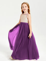 Abito Damigella Junior Lungo Top Con Paillettes Gonna In Tulle Viola