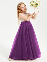 Abito Damigella Junior Lungo Top Con Paillettes Gonna In Tulle Viola