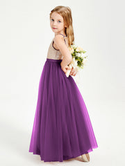 Abito Damigella Junior Lungo Top Con Paillettes Gonna In Tulle Viola