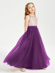 Abito Damigella Junior Lungo Top Con Paillettes Gonna In Tulle Viola