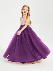 Abito Damigella Junior Lungo Top Con Paillettes Gonna In Tulle Viola