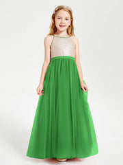 Abito Damigella Junior Lungo Top Con Paillettes Gonna In Tulle Verde