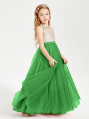Abito Damigella Junior Lungo Top Con Paillettes Gonna In Tulle Verde