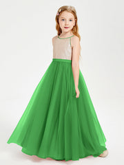 Abito Damigella Junior Lungo Top Con Paillettes Gonna In Tulle Verde