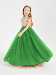 Abito Damigella Junior Lungo Top Con Paillettes Gonna In Tulle Verde