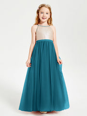 Abito Damigella Junior Lungo Top Con Paillettes Gonna In Tulle Blu Inchiostro