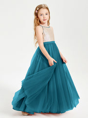 Abito Damigella Junior Lungo Top Con Paillettes Gonna In Tulle Blu Inchiostro