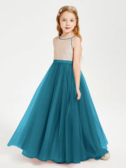 Abito Damigella Junior Lungo Top Con Paillettes Gonna In Tulle Blu Inchiostro