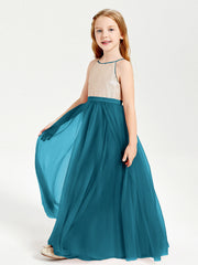 Abito Damigella Junior Lungo Top Con Paillettes Gonna In Tulle Blu Inchiostro