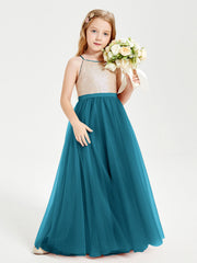 Abito Damigella Junior Lungo Top Con Paillettes Gonna In Tulle Blu Inchiostro