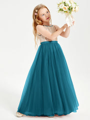 Abito Damigella Junior Lungo Top Con Paillettes Gonna In Tulle Blu Inchiostro