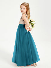Abito Damigella Junior Lungo Top Con Paillettes Gonna In Tulle Blu Inchiostro