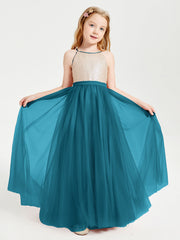 Abito Damigella Junior Lungo Top Con Paillettes Gonna In Tulle Blu Inchiostro