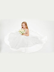 Abito Damigella Junior Lungo Top Con Paillettes Gonna In Tulle Avorio