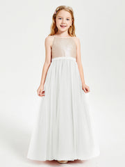 Abito Damigella Junior Lungo Top Con Paillettes Gonna In Tulle Avorio