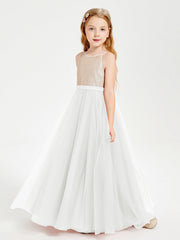 Abito Damigella Junior Lungo Top Con Paillettes Gonna In Tulle Avorio