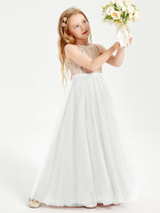 Abito Damigella Junior Lungo Top Con Paillettes Gonna In Tulle Avorio