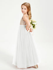 Abito Damigella Junior Lungo Top Con Paillettes Gonna In Tulle Avorio