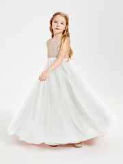 Abito Damigella Junior Lungo Top Con Paillettes Gonna In Tulle Avorio