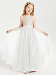 Abito Damigella Junior Lungo Top Con Paillettes Gonna In Tulle Avorio