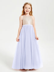 Abito Damigella Junior Lungo Top Con Paillettes Gonna In Tulle Lavanda