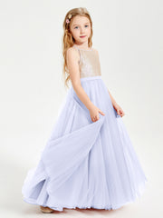 Abito Damigella Junior Lungo Top Con Paillettes Gonna In Tulle Lavanda