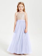 Abito Damigella Junior Lungo Top Con Paillettes Gonna In Tulle Lavanda