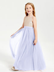 Abito Damigella Junior Lungo Top Con Paillettes Gonna In Tulle Lavanda
