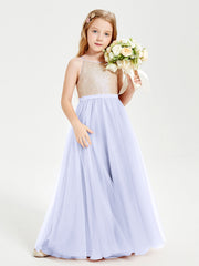 Abito Damigella Junior Lungo Top Con Paillettes Gonna In Tulle Lavanda