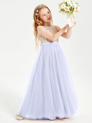 Abito Damigella Junior Lungo Top Con Paillettes Gonna In Tulle Lavanda