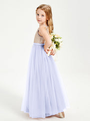 Abito Damigella Junior Lungo Top Con Paillettes Gonna In Tulle Lavanda