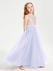 Abito Damigella Junior Lungo Top Con Paillettes Gonna In Tulle Lavanda