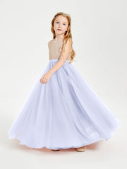 Abito Damigella Junior Lungo Top Con Paillettes Gonna In Tulle Lavanda