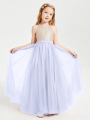 Abito Damigella Junior Lungo Top Con Paillettes Gonna In Tulle Lavanda