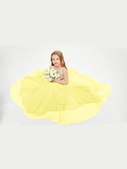 Abito Damigella Junior Lungo Top Con Paillettes Gonna In Tulle Limone