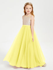 Abito Damigella Junior Lungo Top Con Paillettes Gonna In Tulle Limone