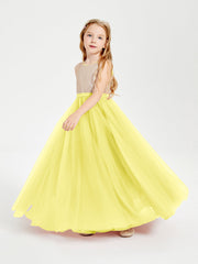 Abito Damigella Junior Lungo Top Con Paillettes Gonna In Tulle Limone