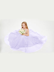 Abito Damigella Junior Lungo Top Con Paillettes Gonna In Tulle Lilla