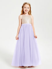 Abito Damigella Junior Lungo Top Con Paillettes Gonna In Tulle Lilla