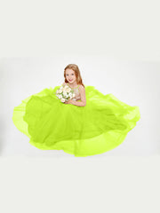 Abito Damigella Junior Lungo Top Con Paillettes Gonna In Tulle Verde Lime