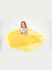 Abito Damigella Junior Lungo Top Con Paillettes Gonna In Tulle Calendula
