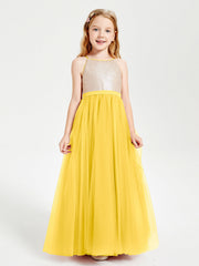 Abito Damigella Junior Lungo Top Con Paillettes Gonna In Tulle Calendula