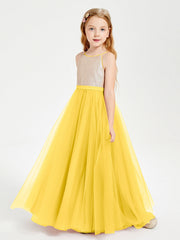 Abito Damigella Junior Lungo Top Con Paillettes Gonna In Tulle Calendula