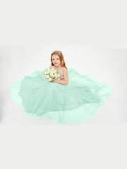Abito Damigella Junior Lungo Top Con Paillettes Gonna In Tulle Verde Menta